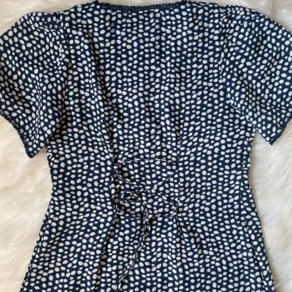 urban outfitters blue white polka dot flutter mini dress - Picture 2 of 4